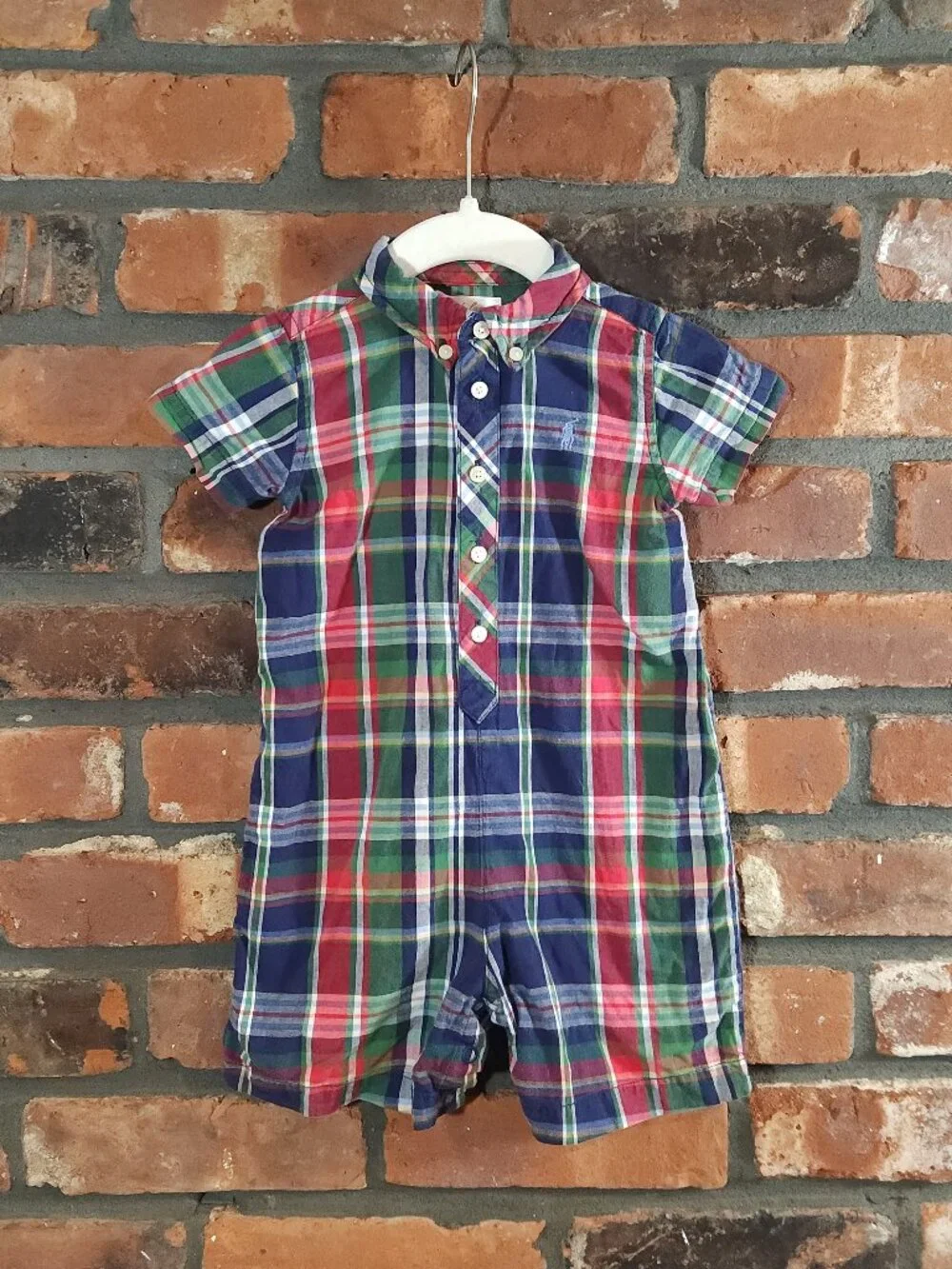 Ralph Lauren 100% Cotton Short Sleeve Plaid Button-down One-Piece Preppy Size 9M
